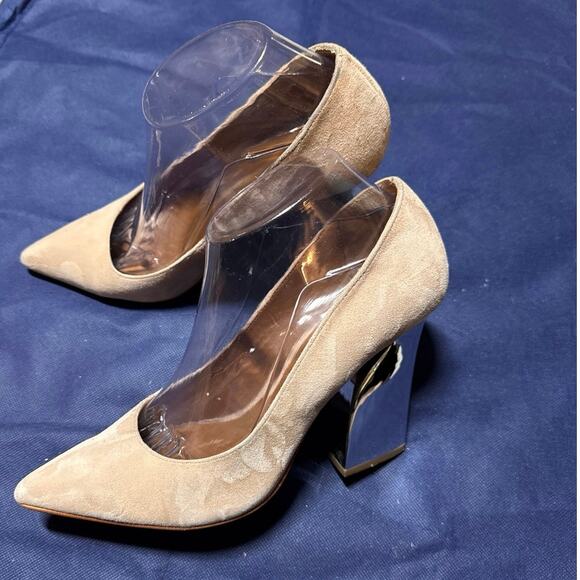 Halston women’s Venlatina light pink Suede 4” high Metallic Heel pumps 7.5 M - Picture 1 of 11